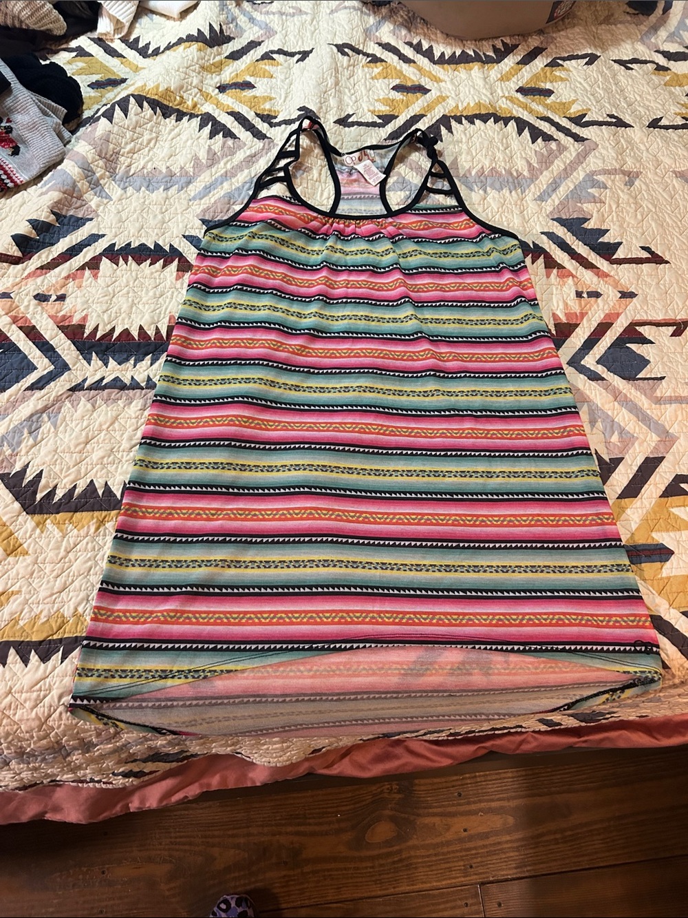 OP Multicolor Striped Racerback Tank - Pink, Teal, Black